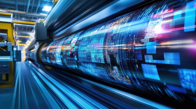Futuristic Digital Printing System Displaying Workflow Progress