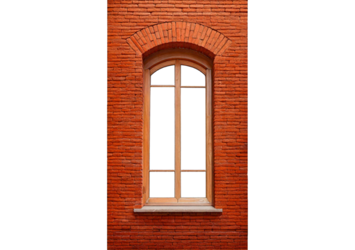 Brick wall with a window isolated on transparent or white background