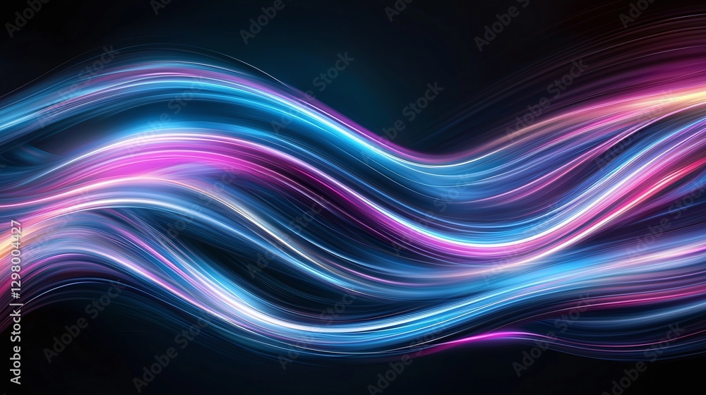Poster dynamic abstract light waves flowing in vibrant colors of pink and blue against a dark backdrop, cre