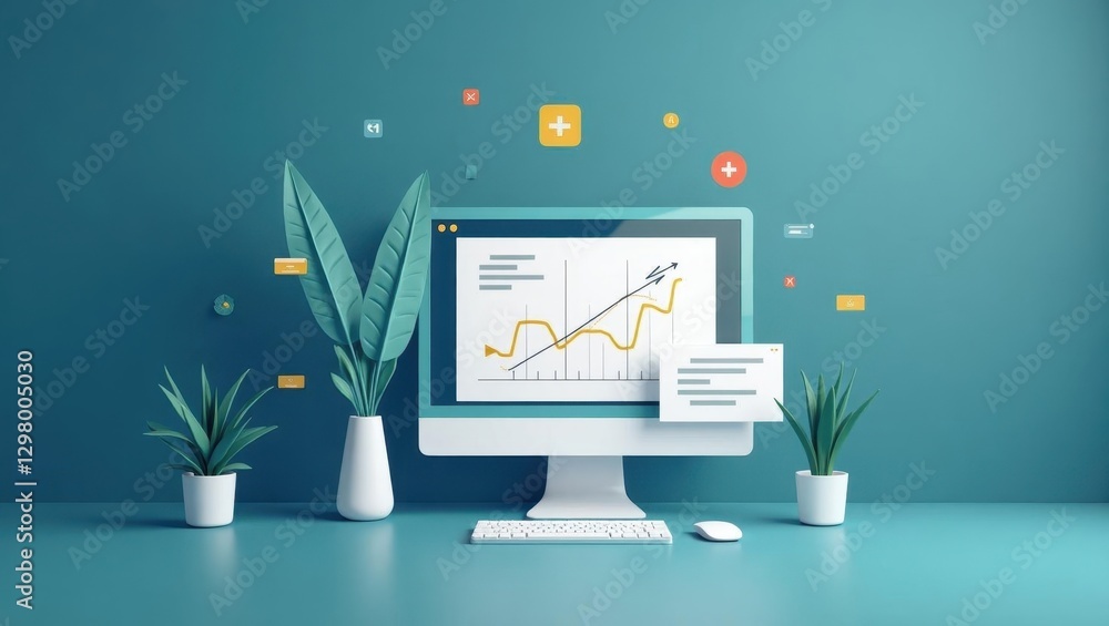 Poster bayesian optimization. computer screen is displaying chart and plant