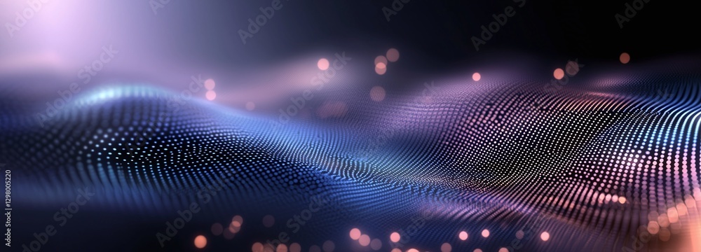 Poster futuristic abstract waves with glowing lights, showcasing digital patterns and ethereal colors. perf