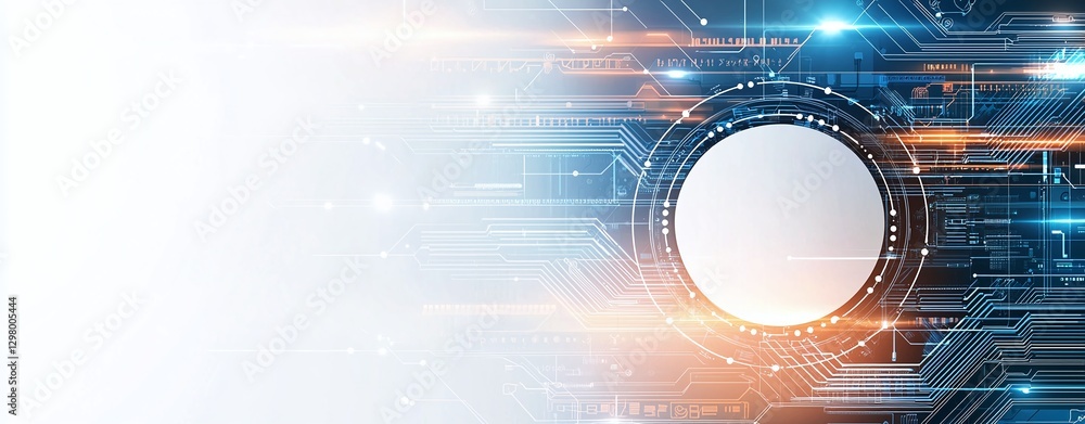 Poster futuristic digital abstract background featuring a circular frame with glowing lines and technology 