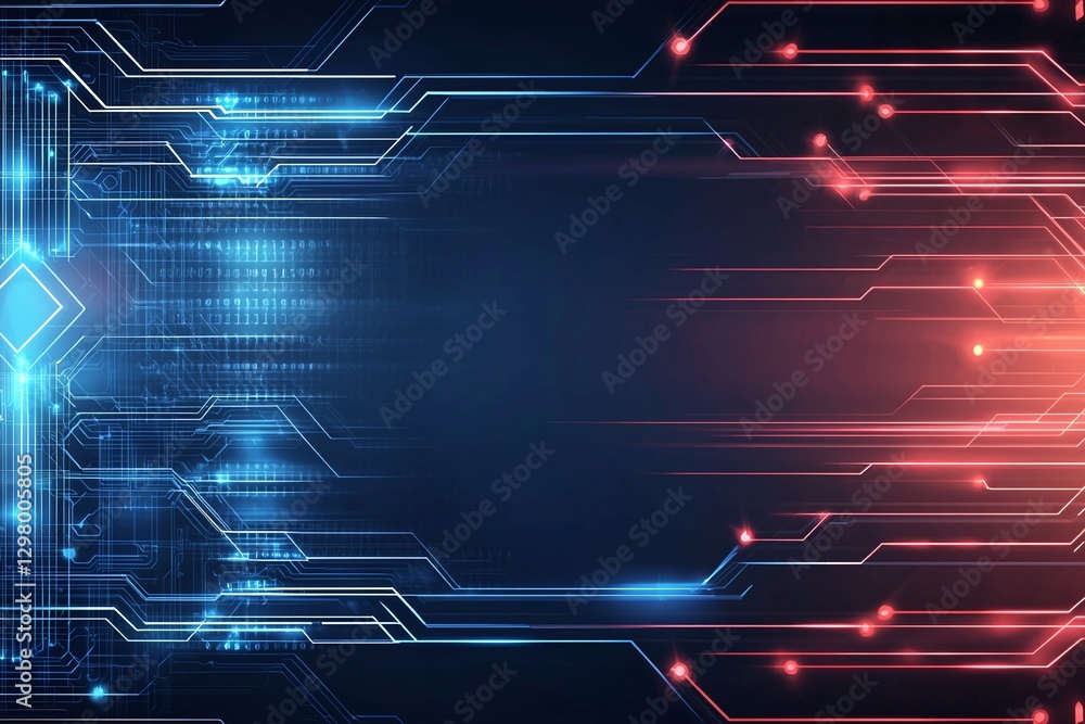 Aufkleber futuristic digital background with glowing circuit lines in blue and red colors, ideal for tech-them