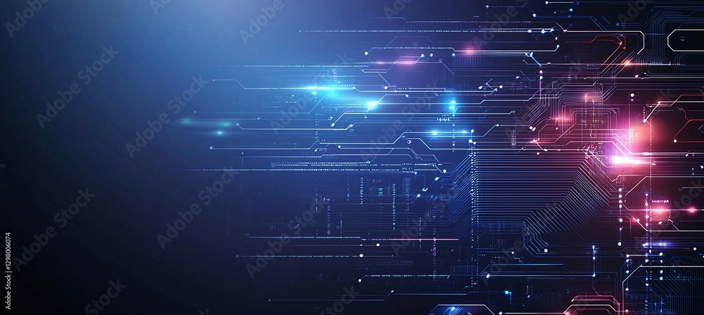 Poster futuristic digital design featuring glowing lines and connections, representing advanced technology 