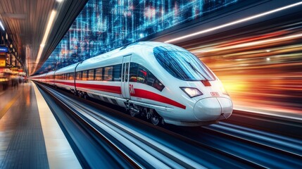 Fototapeta premium ECU-driven AI monitoring and optimizing high-speed rail systems for maximum efficiency