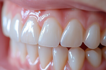 Obraz premium Close-up of healthy teeth and gums with natural texture