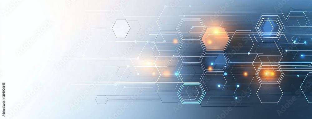 Poster futuristic technology background featuring hexagonal shapes and glowing lights, illustrating innovat