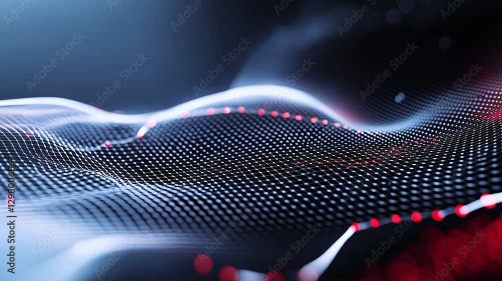 Poster stunning abstract visualization depicting waves of data with glowing dots and dynamic lighting, perf