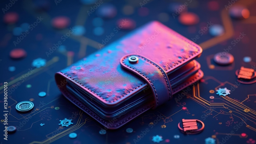 Poster cold wallet. wallet is on circuit board with buttons and buttons