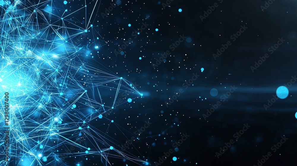 Poster this abstract image showcases a vibrant network of interconnected nodes and beams of light, symboliz