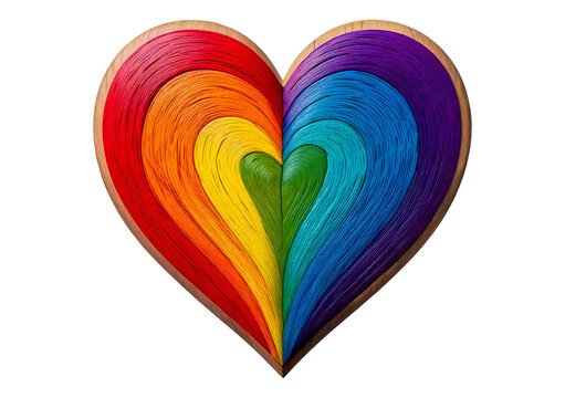 Colorful rainbow heart isolated on a transparent or white background.