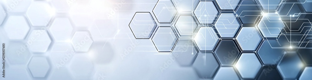 Poster this image features a sleek, modern design with hexagonal patterns and luminous accents that create 