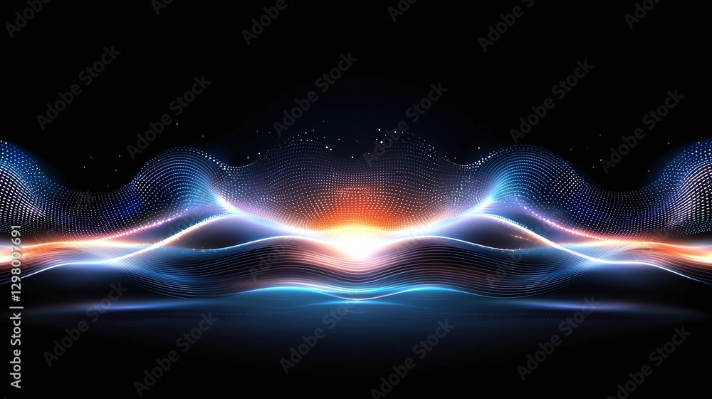 Poster this image features an abstract design with vibrant waves of light and color, creating a stunning vi