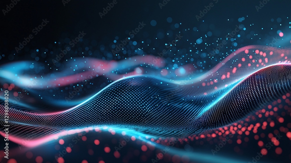 Poster vibrant abstract waves of light create a mesmerizing digital background. this image showcases bright