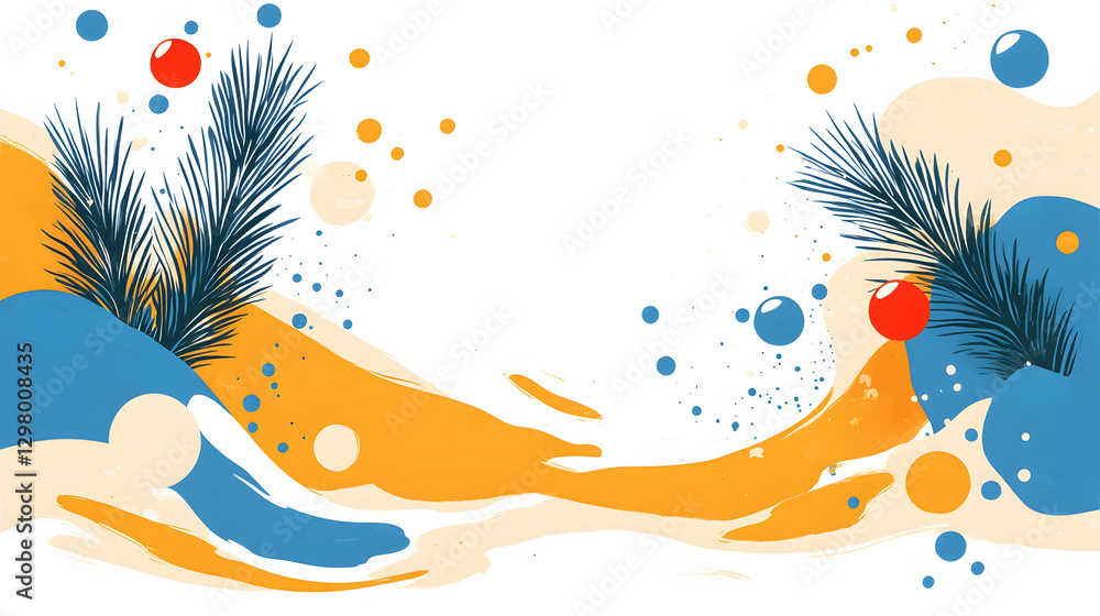 Poster Abstract design with colorful shapes and pine branches on a light background