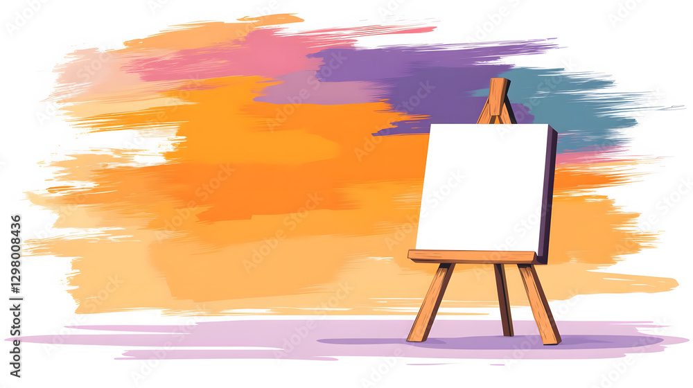 Aufkleber Blank canvas on easel with colorful abstract background