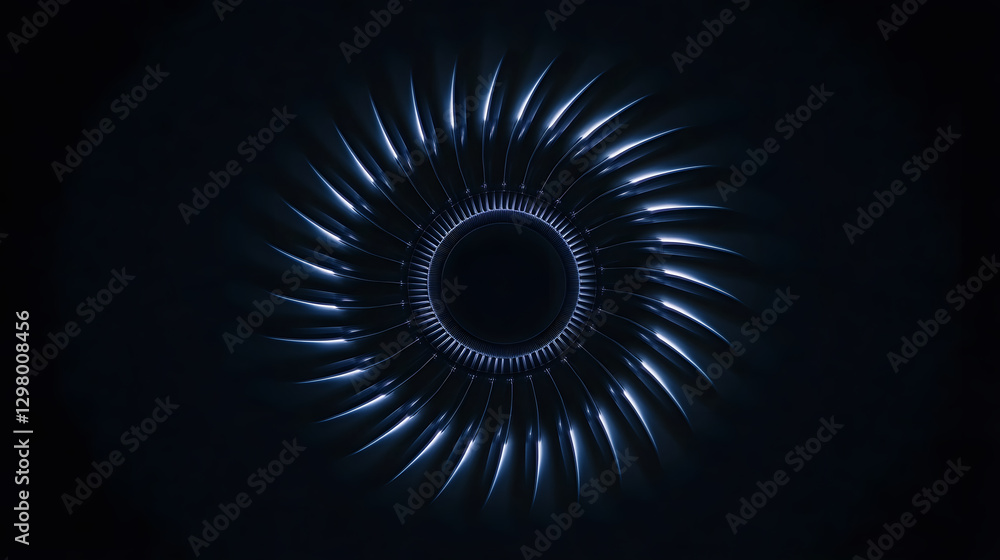 Poster abstract circular pattern with blue light effects on a dark background