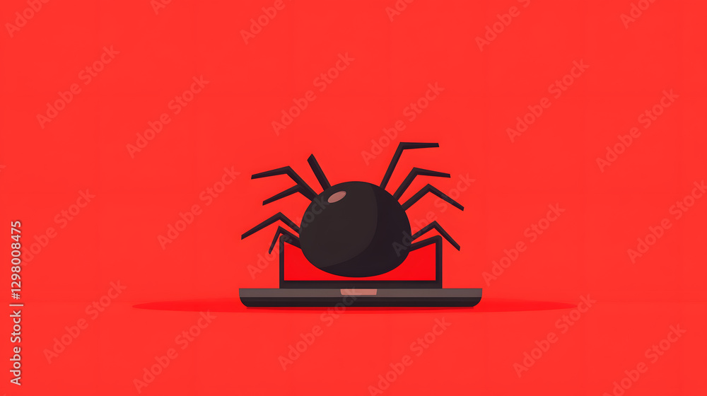 Poster digital spider on a laptop with a red background