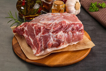 Raw pork neck meat for cooking