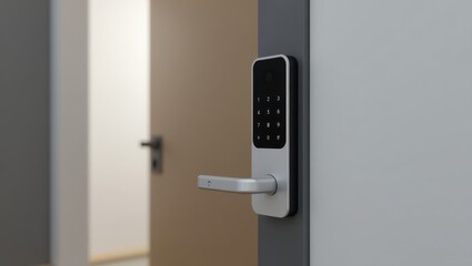 Digital Door Lock. Door handle is open and door is closed