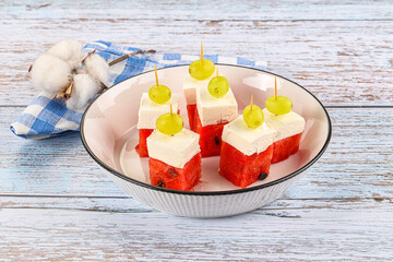 Watermelon with feta and grape