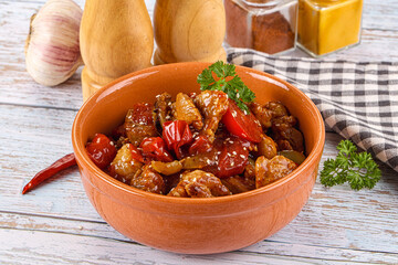 Pork with oyster sauce and vegetables