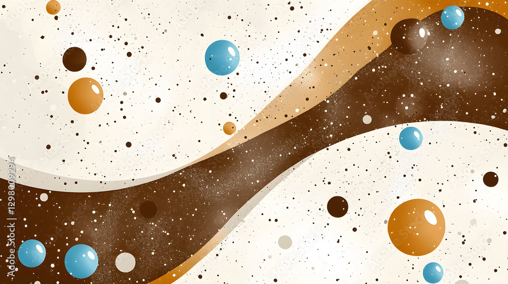 Poster Abstract colorful background with swirling patterns and floating spheres