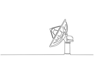 Continuous line drawing of satellite dish. Single line illustration of parabolic antenna. Radio, network, signal concept. Editable outline