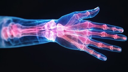 Pulse check with an X-ray overlay revealing the circulatory system in the wrist.