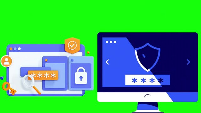 Account with cybersecurity Monitor with a password isolated animated on transparent background
