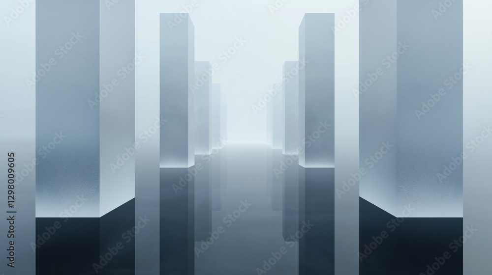 Aufkleber long, narrow corridor with multiple tall, white pillars on either side. the pillars are arranged in 