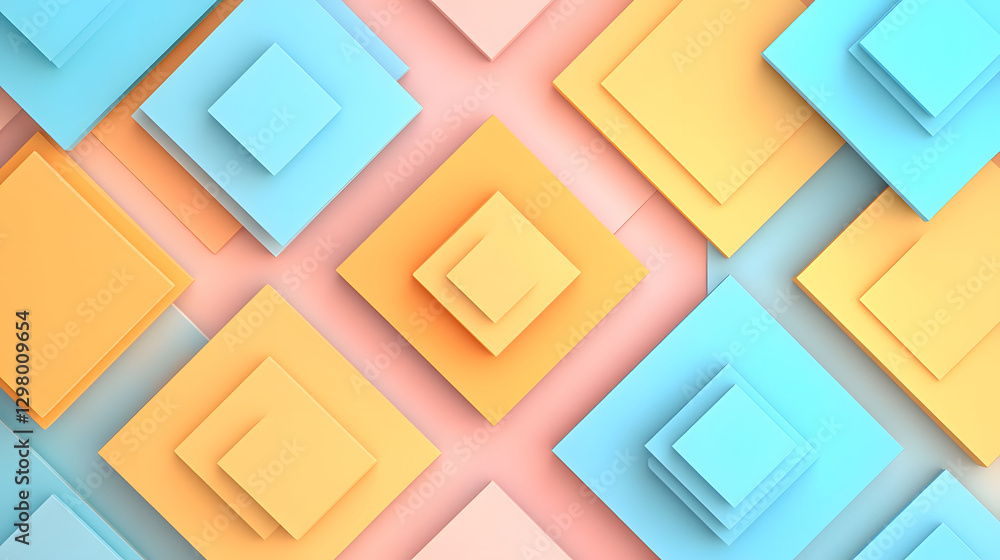 Poster colorful layered squares in a geometric pattern on a pastel background