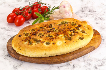 Homemade ciabatta bread with olives