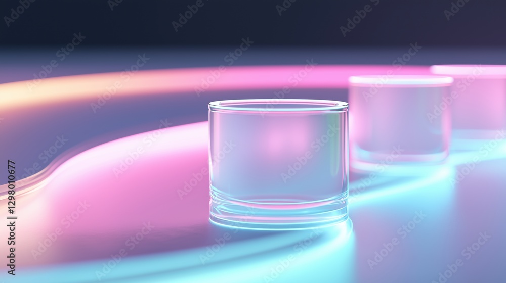 Poster two empty glasses on a reflective surface. the glasses are transparent and appear to be made of glas