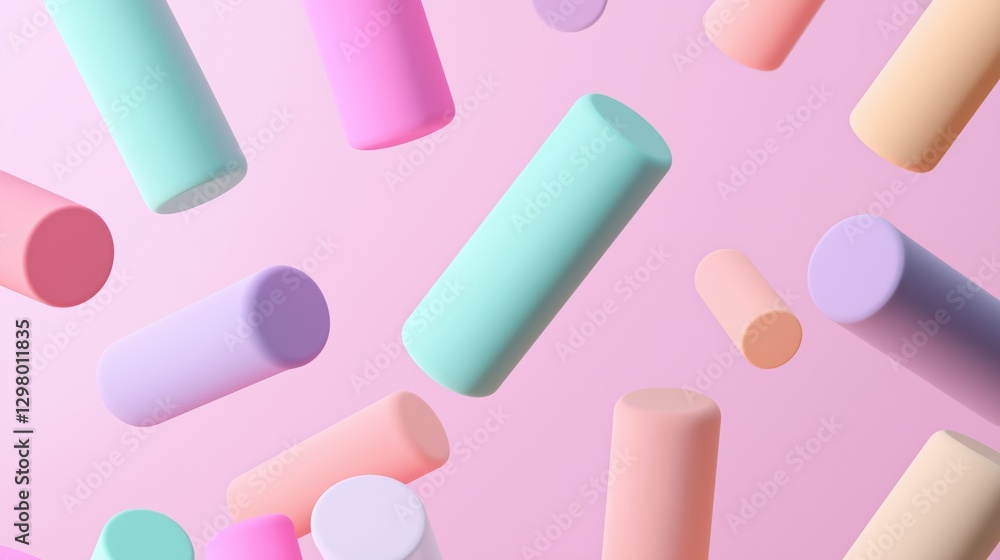 Poster abstract background with multiple colorful pills scattered randomly on a pink background. the pills 
