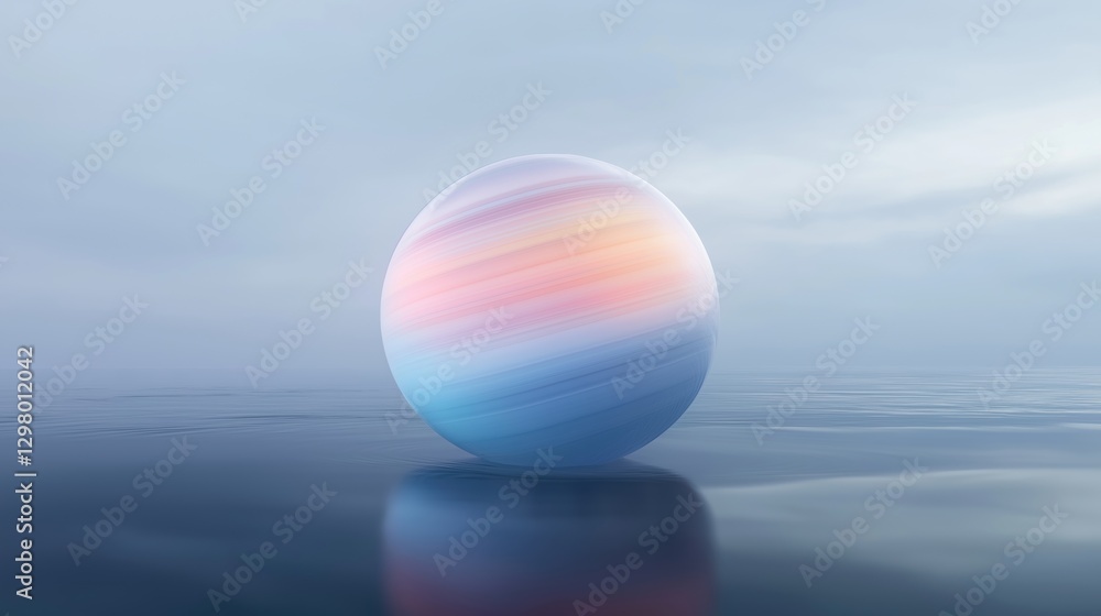 Poster digital illustration of a spherical object floating on the surface of a body of water. the object ap