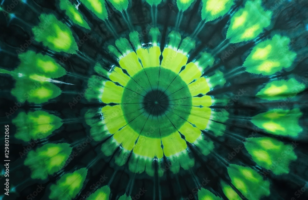 Aufkleber tie dye fabric in shades of green. textile background with abstract pattern. concentric sunburst des