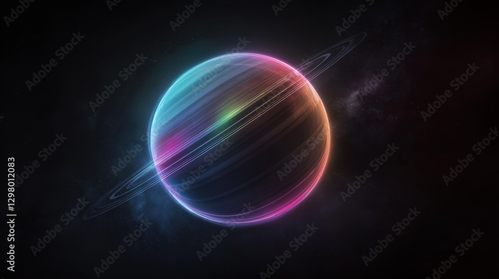 Poster digital illustration of a planet with a ring around it. the planet is in the center of the image and