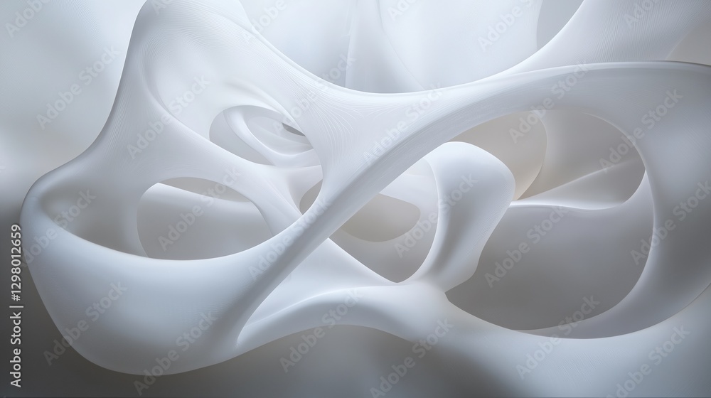 Poster abstract digital art piece that appears to be made up of multiple layers of white fluid shapes.