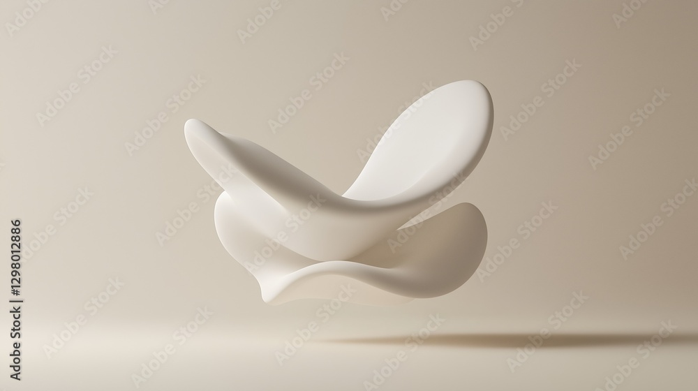 Poster 3d rendering of a white abstract sculpture. the sculpture is in the shape of a bird, with its wings 