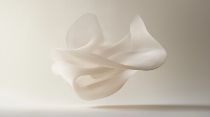 3d rendering of a white abstract object that appears to be floating in the air. the object is made up of multiple layers of thin, wavy lines that create a wave-like pattern.