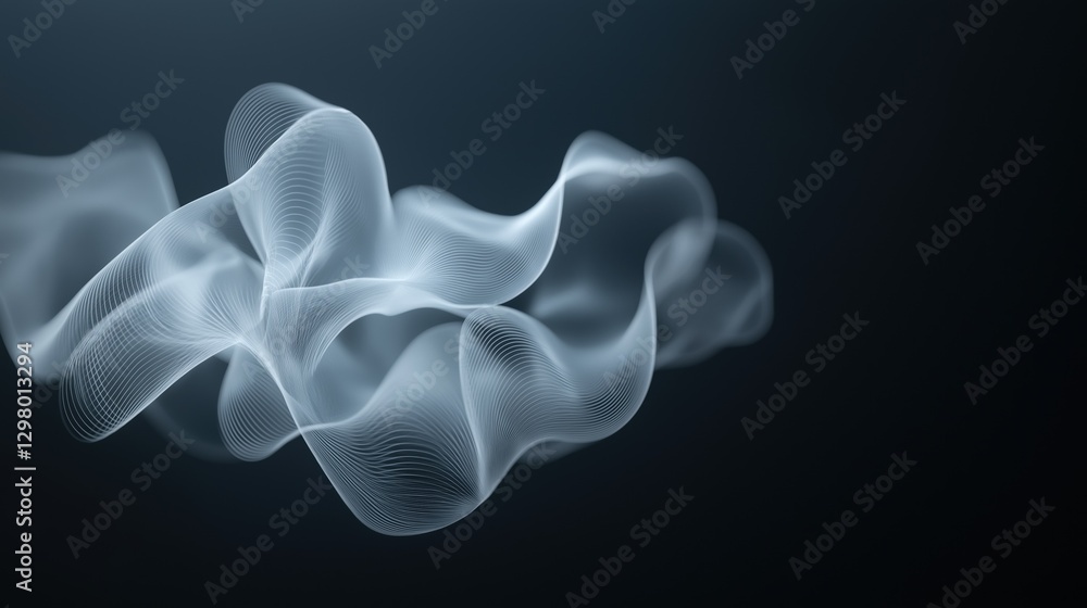 Aufkleber abstract digital art piece with a dark blue background. it features a wave-like shape made up of thi