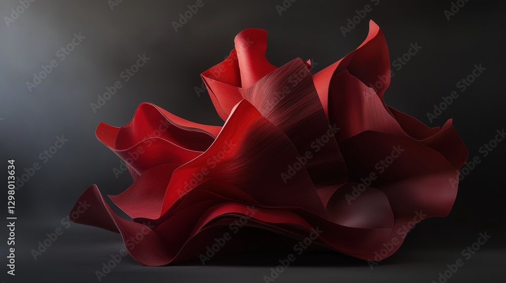 Poster digital art piece that appears to be a 3d rendering of a red flower. the flower is in the center of 