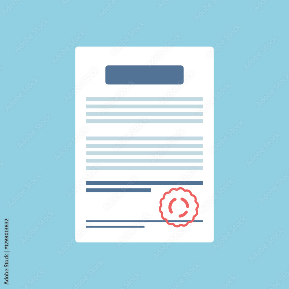 Poster document with stamp and text icon in flat style. white papers vector illustration on isolated backgr