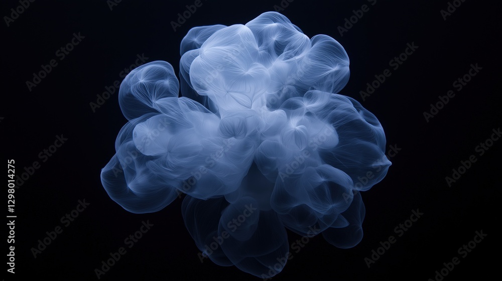 Poster digital art piece that appears to be a cloud-like shape. it is made up of multiple layers of blue sm