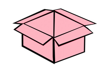 Open pink cardboard box, isolated on transparent background.