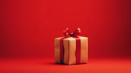 Fototapeta premium Elegant Christmas Gift Box on Bright Red Background with Bow and Ribbon for Festive Celebrations and Special Occasions