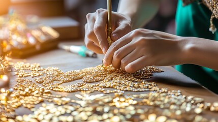 Crafting Intricate Golden Embellishments by Hand with Attention to Detail and Artistic Skill