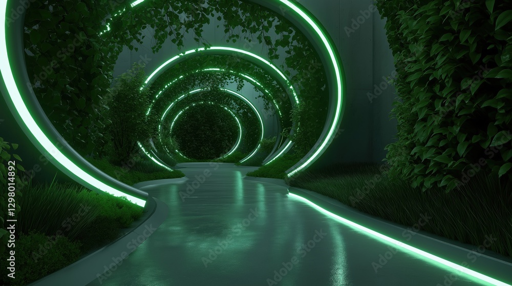Aufkleber long, narrow pathway with a tunnel-like structure in the center. the pathway is made of concrete and