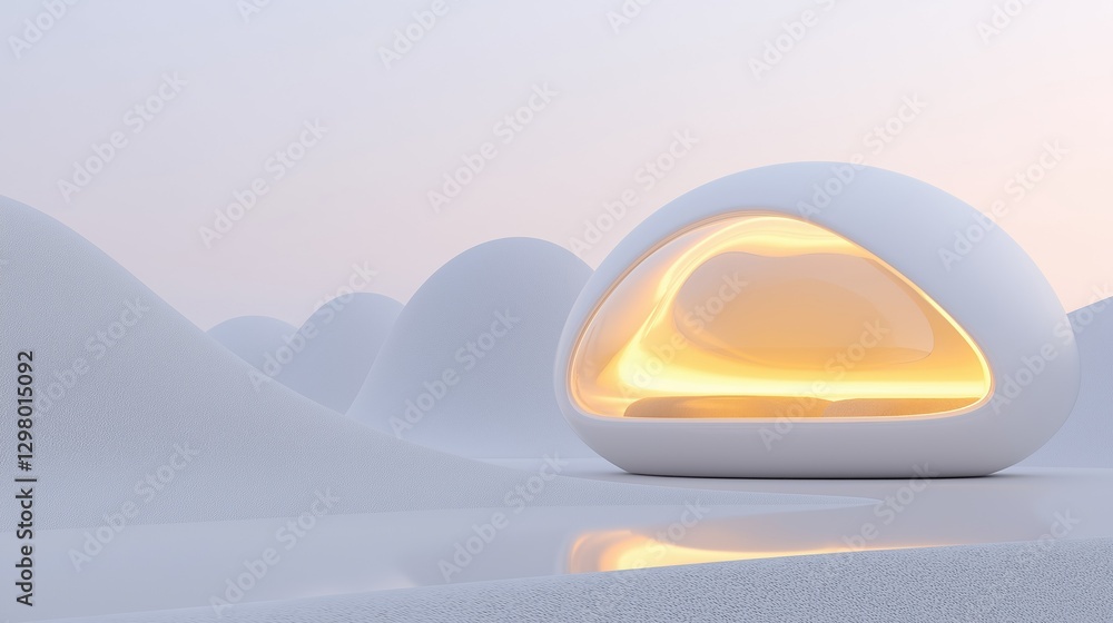 Aufkleber 3d rendering of a futuristic landscape with a white egg-shaped object in the center. the egg is oval